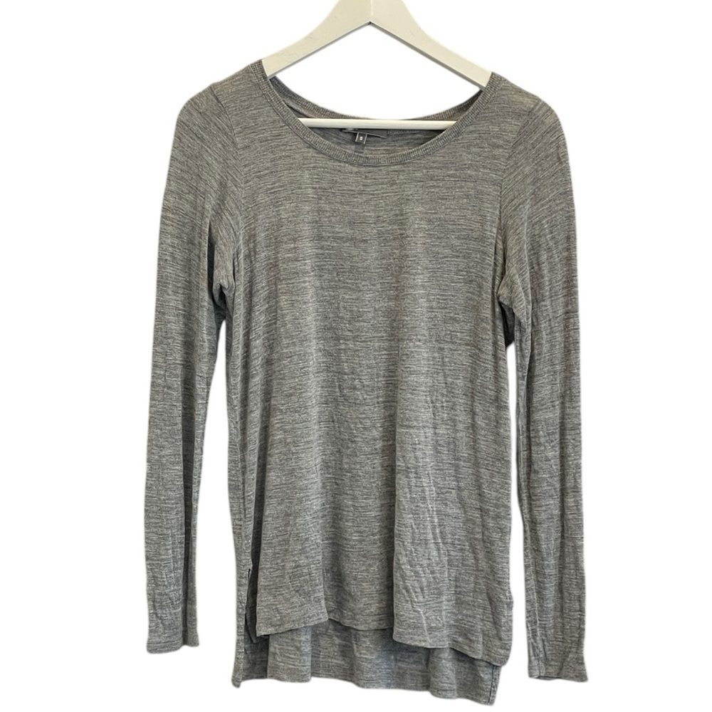 Vince Womens Gray Heathered Long Sleeve Shirt Blouse Size Small High Low